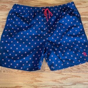 U.S. Polo Assn. Blue and Red Swim Trunks with Elastic Waistband